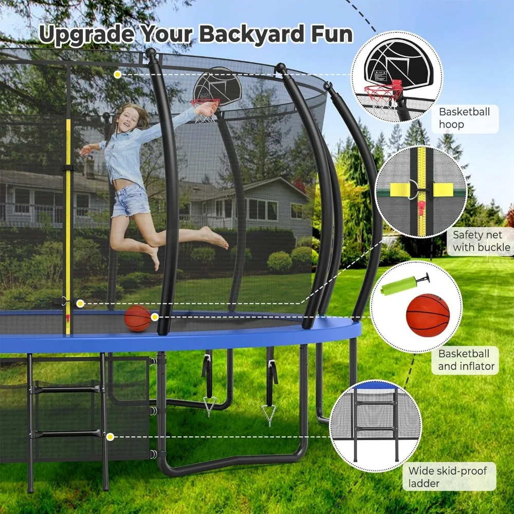 16 15 14 12 10FT Upgrade Outdoor Trampoline for Kids and Adults, Pumpkin Trampolines with Curved Poles