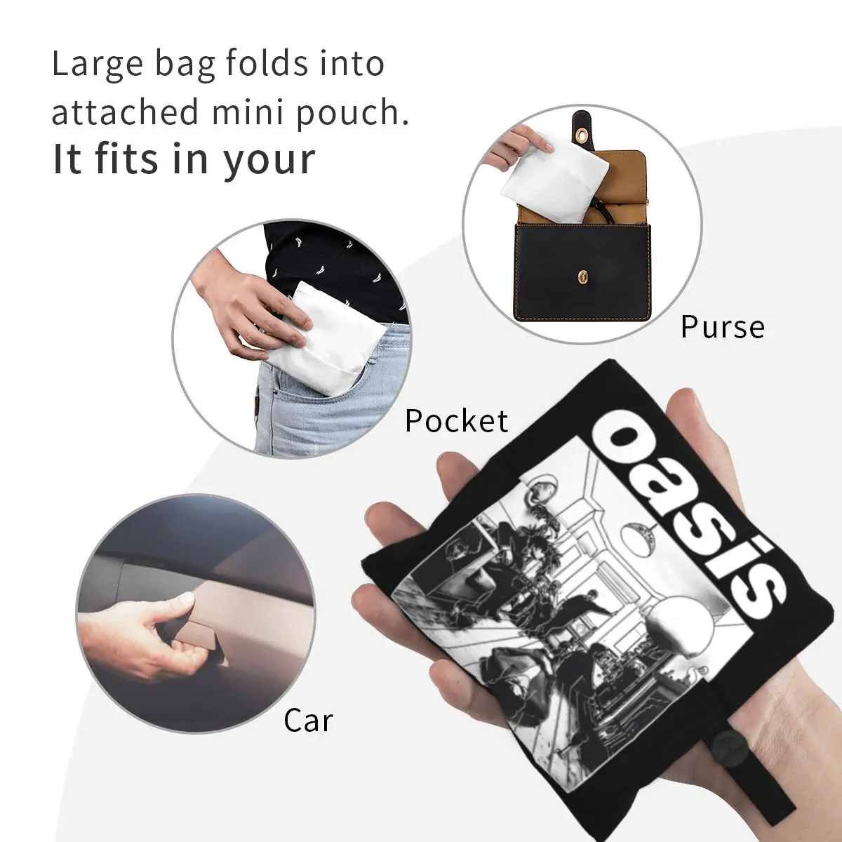 Definitely Maybe Rock Band Grocery Bag Large Reusable Recycle Foldable Heavy Duty O-Oasis Shopping Eco Bag Washable Lightweight