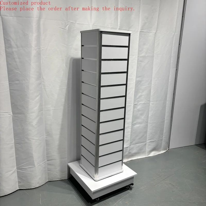 

Custom.HIKUYA Factory Price MDF Rotating Slatwall Display with Wheels