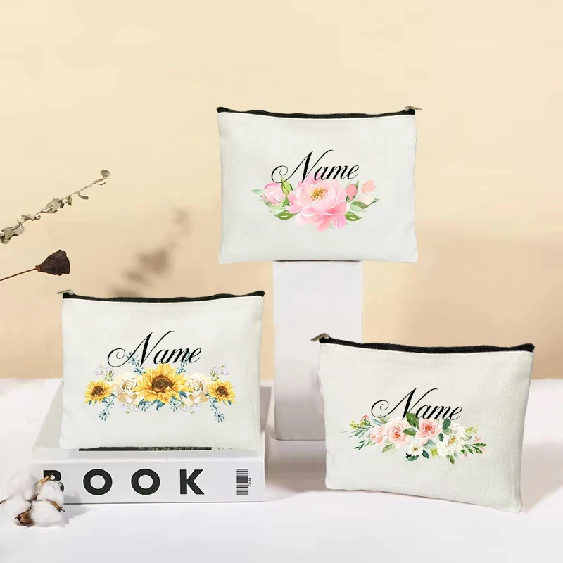 

Personalized Flower Customized Name Makeup Bag Bridesmaid Wedding Makeup Box Teacher Travel Shopping Toilet Washing Wallet Gift