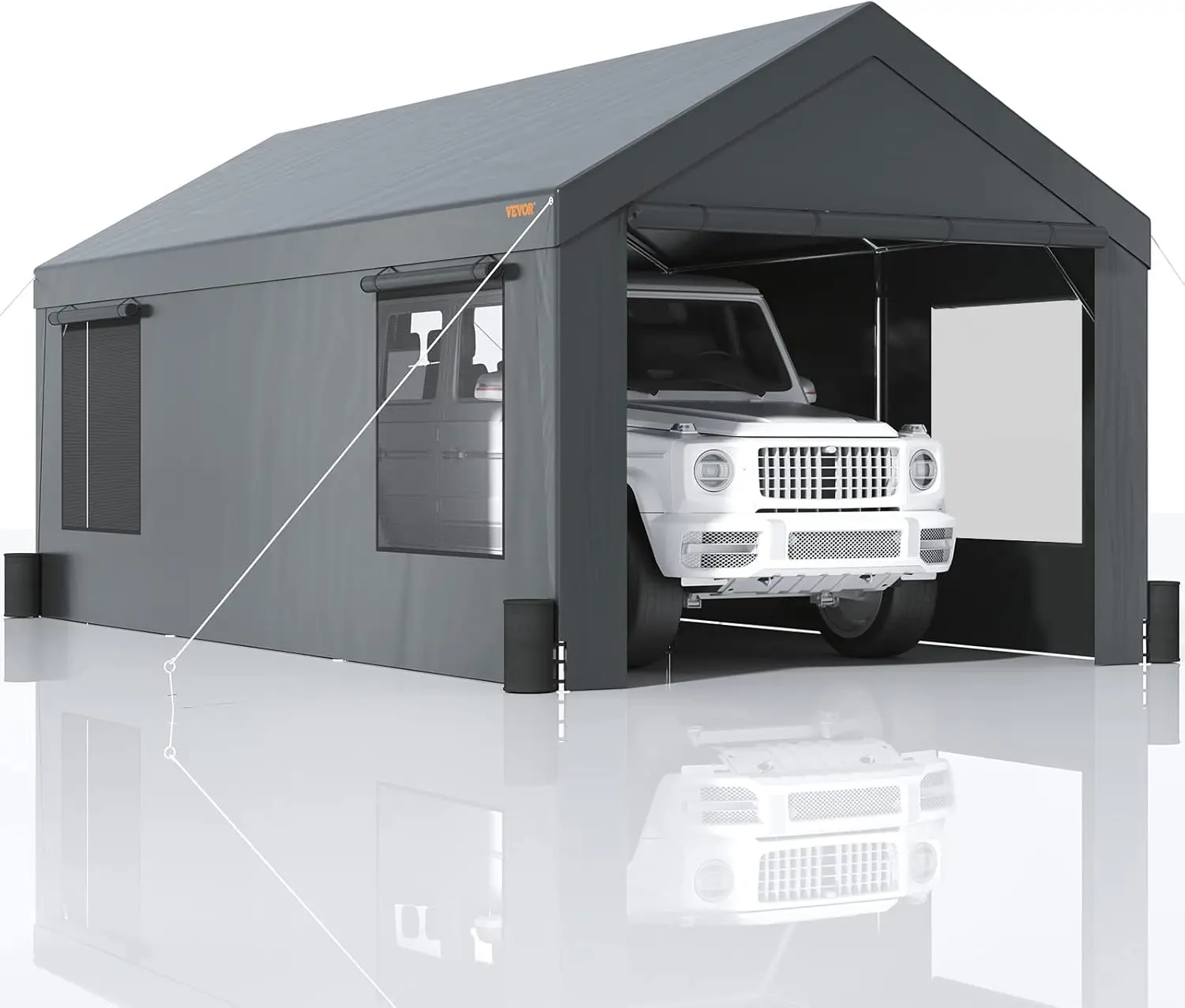 Carport 10 x20ft tragbare Garage, Hochleistungs-Autodach mit belüfteten Roll fenstern und abnehmbaren Seitenwänden, UV-beständiges Wasser