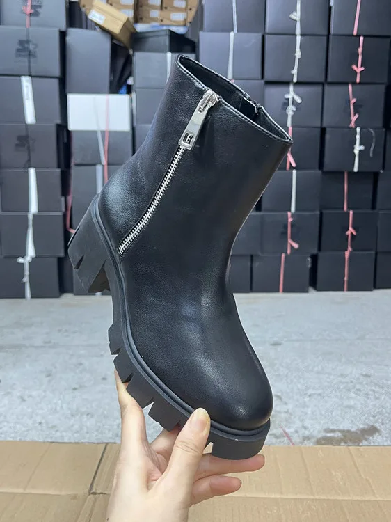 

Faionable round Toe Pure Color Thi Heel Zipper Side ort Boots Women's Faion Boots Winter Waterproof Platform Rubber Sole