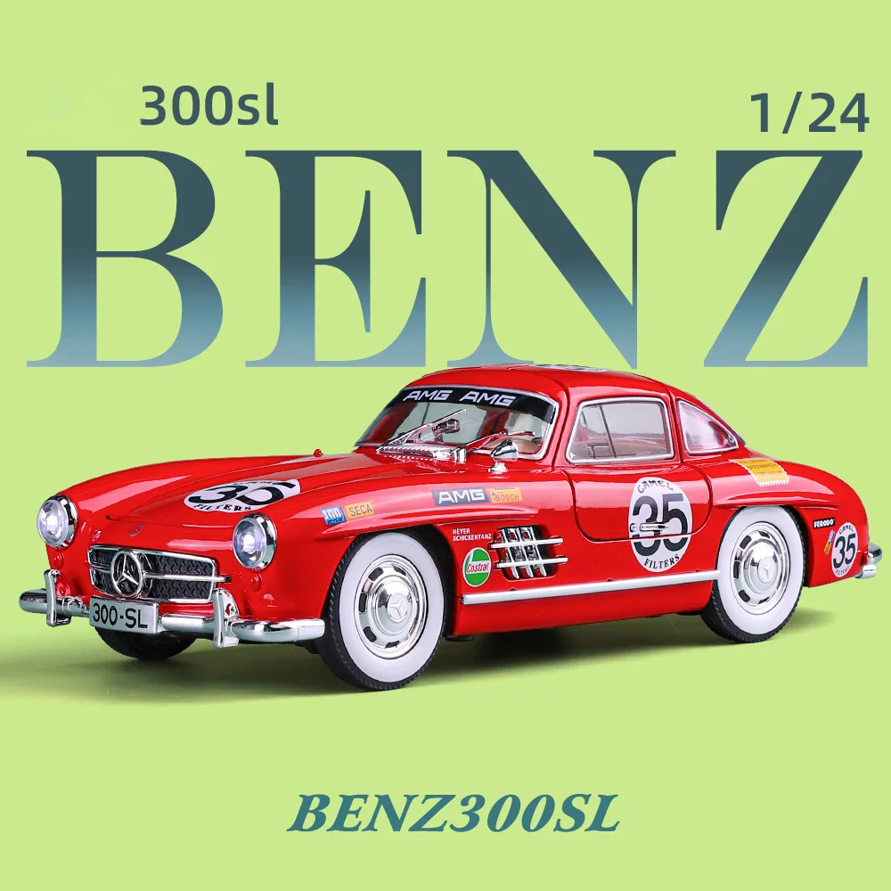 

Модифицированный автомобиль Benz 300SL в масштабе 1/24, винтажная модель, коллективный автомобиль с крыльями чайки, миниатюрный игрушечный автомобиль, подарок на день рождения для мальчика, домашний декор