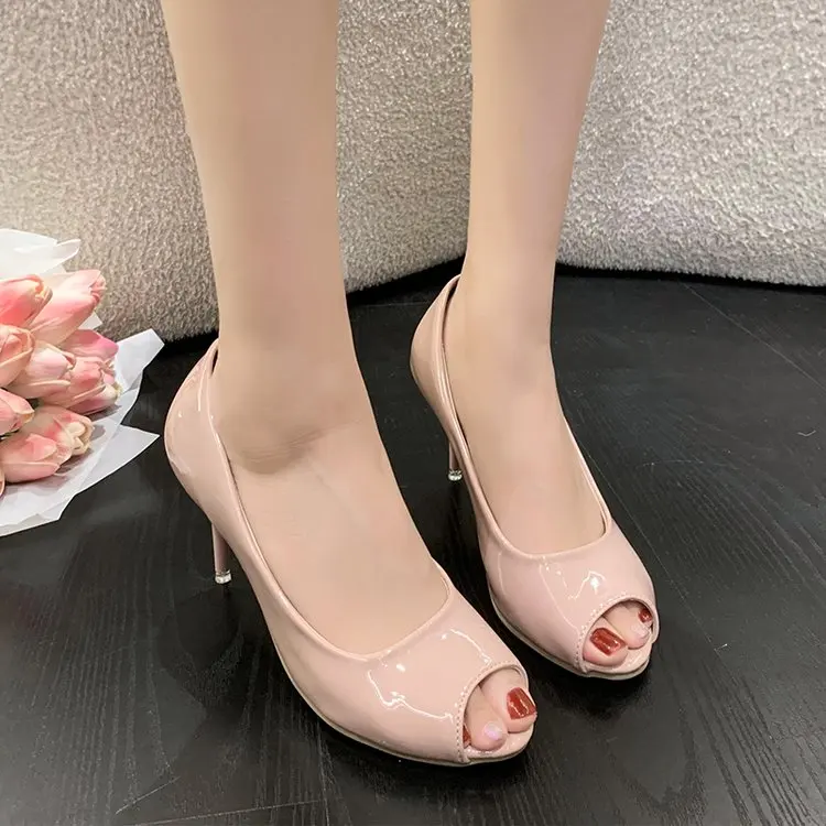 Women's Fashion Sexy See-Through Patent Leather Spring Office Pumps Large Size 35-43 Women's Ultra High Heeled Pump Shoes 2023