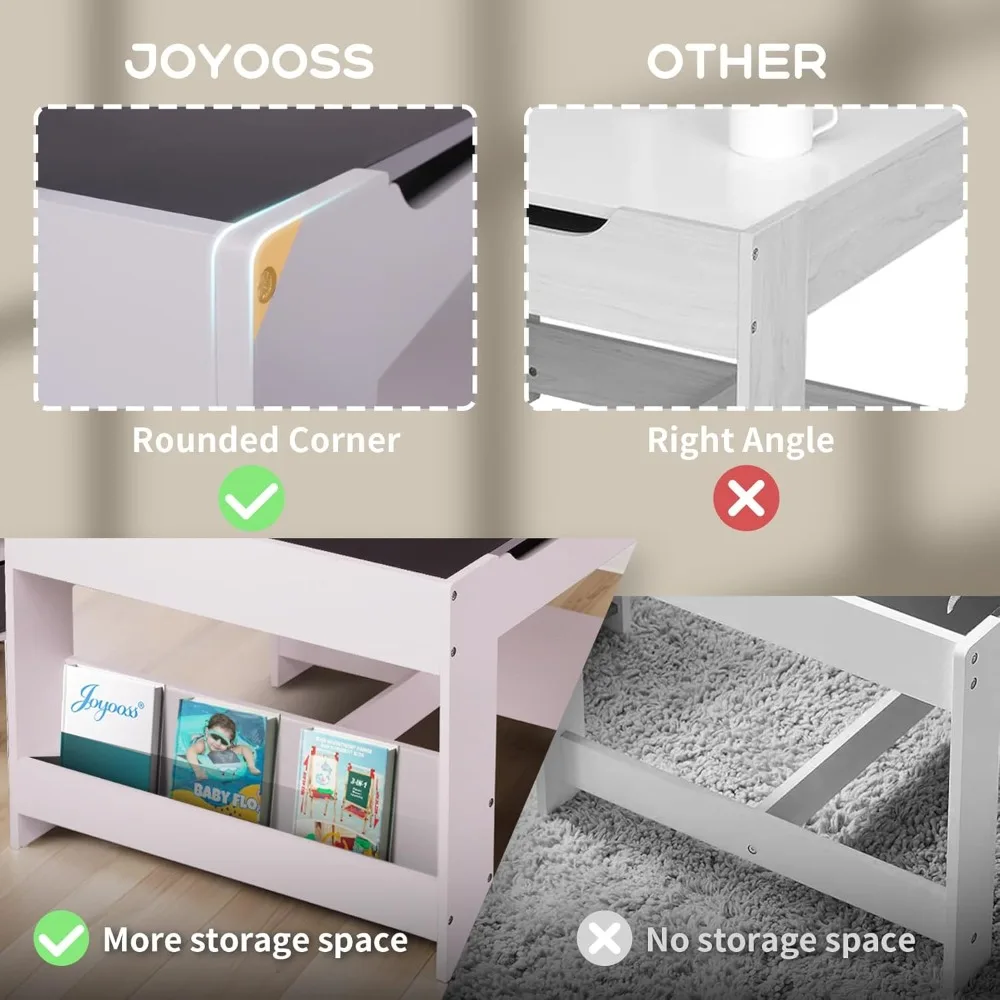 طقم طاولة وكرسي خشبي للأطفال الصغار 4 في 1 للأعمار من 3 إلى 7 سنوات مع مساحة تخزين ومكتب وكرسي متعدد الوظائف للأطفال