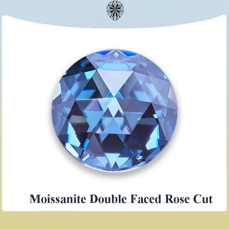 Moissanite Royal Blue Color Round Shape Double Faced Rose Cut Charms Beads for DIY Jewelry Making Materials with GRA Certificate