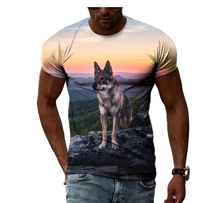 Hip Hop Harajuku Design Animal wolf Men T-shirt Top Summer Fashion Casual Street Style 3D Printing O-neck Short Sleeve Tees