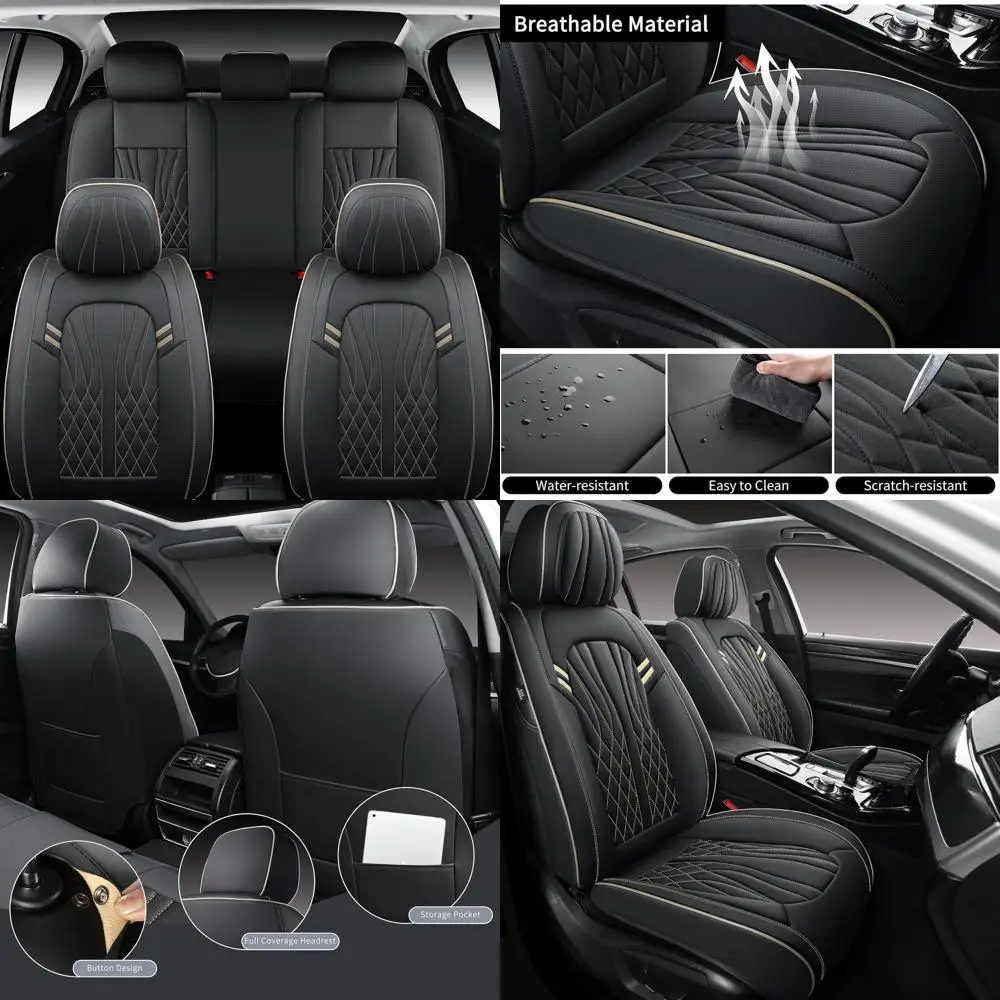 

Кожаные чехлы на автомобильные сиденья, 5 шт., полный комплект универсальных чехлов на сиденья для автомобилей, водонепроницаемые кожаные защитные чехлы для автомобильных сидений из наппа, черные