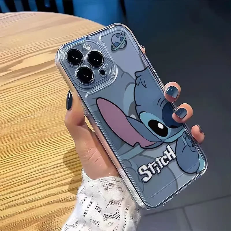 Stitch Shy Cute Phone Case For iPhone 16 15 14 13 12 11 Pro Max XR XS Max 7 8 Plus Y2K Anti Fall Kawaii Cartoon Silicone Cover