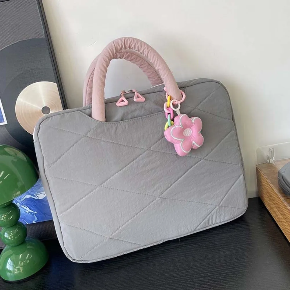 Stylish With Flower Pendant Laptop Sleeve Puffy Portable Computer Handbag Handle Style Sweet Laptop Bags Women/girl