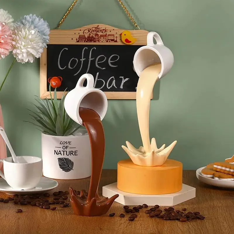 Floating Spilling Coffee Cup Sculpture Kitchen Decoration Spilling  Pouring Splash Creative Desktop Decor Home Decoration