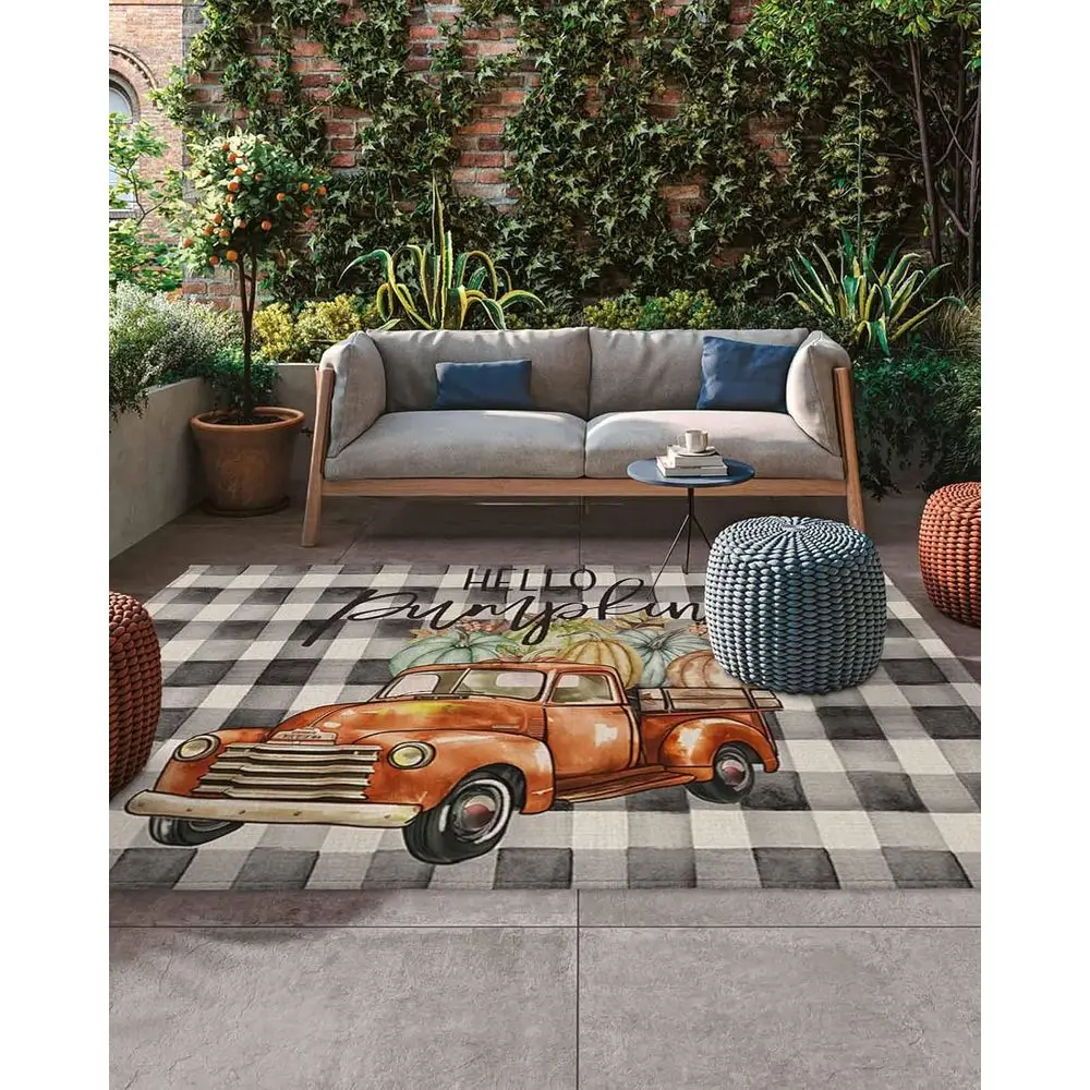 

Уличный коврик в деревенском стиле в клетку буйвола 5x8 футов — напольный коврик для патио на День благодарения для террасы, заднего двора, крыльца