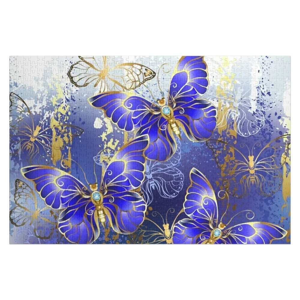 

Three Sapphire Butterflies Jigsaw Puzzle Custom Photo Wood Adults Toys For Children Puzzle