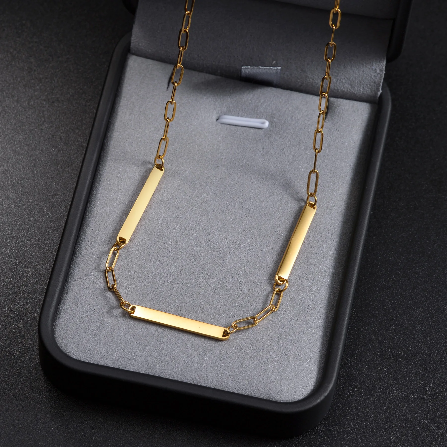 Lateefah DIY Spot Laser Engraved Long Necklace Simple Glossy One Word Horizontal  Engraved Family Name Necklace Bracelet