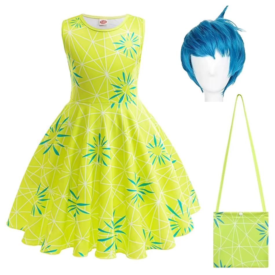Girls Inside Joy Dress Kids Out Cosplay Print Princess Costume Birthday Halloween Carnival Party Clothes Fancy Sleeveless Outfit