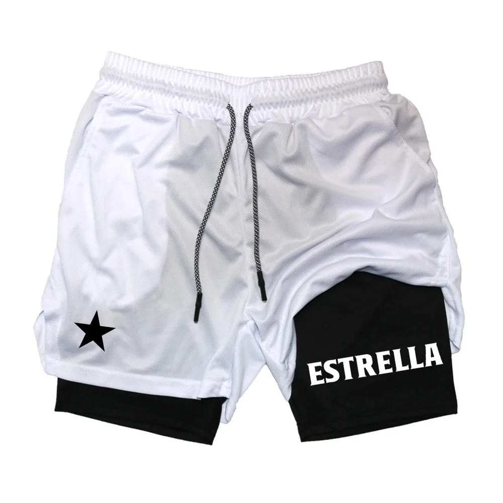 Running Shorts Men Sportswear 2 In 1 ESTRELLA Jogging Short Pants Double-deck Bottoms Gym Fitness Training Sport Shorts