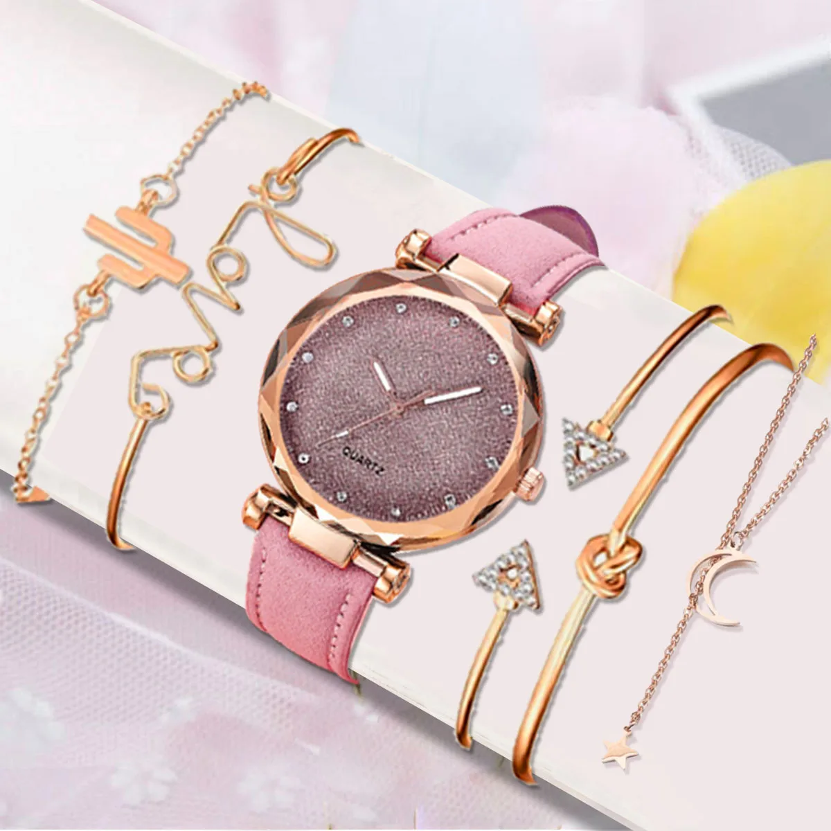 

Women Watches Bracelet Set Starry Sky Quartz Watch Leather Belt Diamond Ladies Clock Simple Dress Clock Gift Relógio Feminino