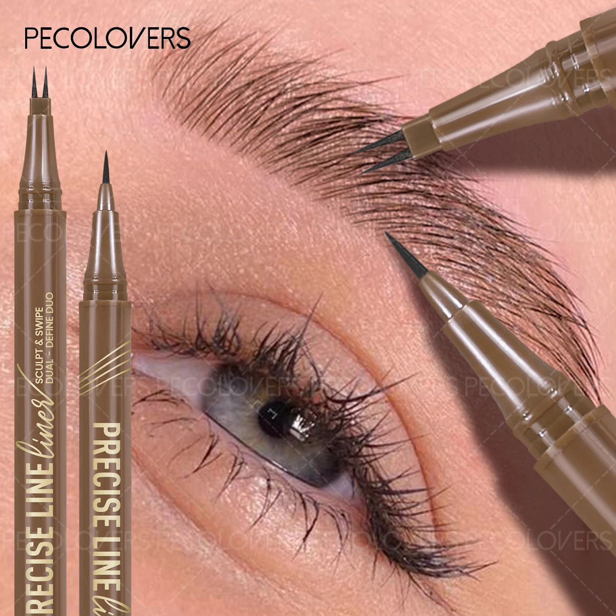 Lápiz de cejas de 2 tenedores, artista de doble punta, ultrafino, resistente al agua y al sudor, aspecto de cejas salvaje 3D Natural,