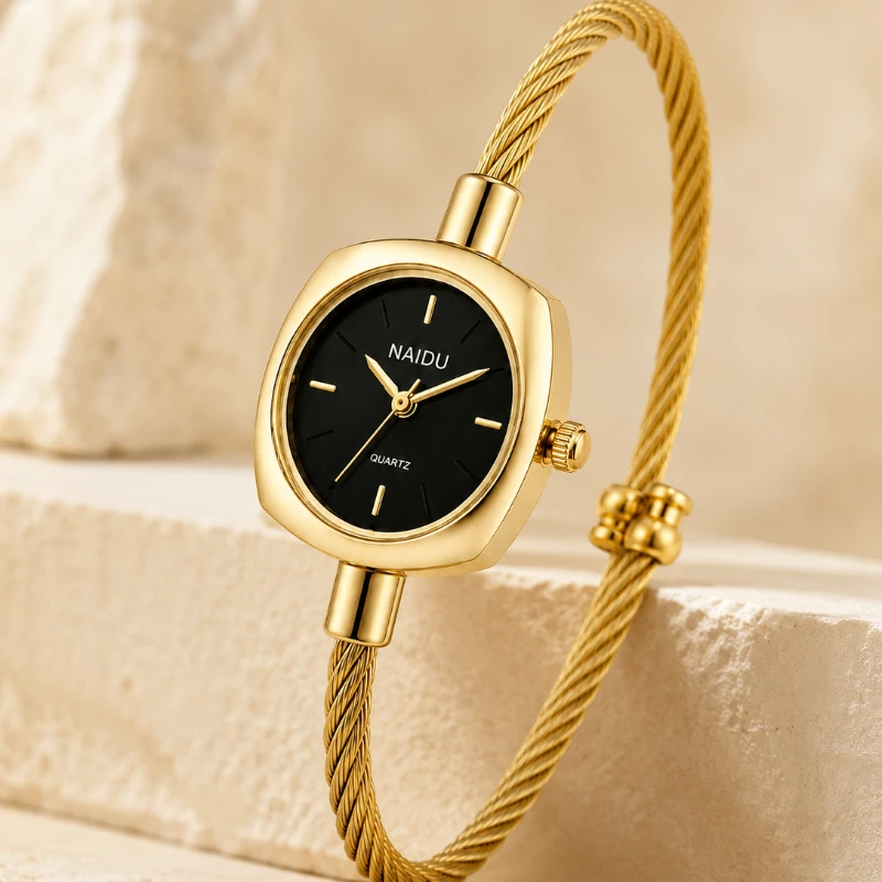 Vintage Women Watch Fashion Square Dial Delicate Metal Crafted Rope Bracelet Ladies Quartz Wristwatch Clock Gift Reloj de Mujer