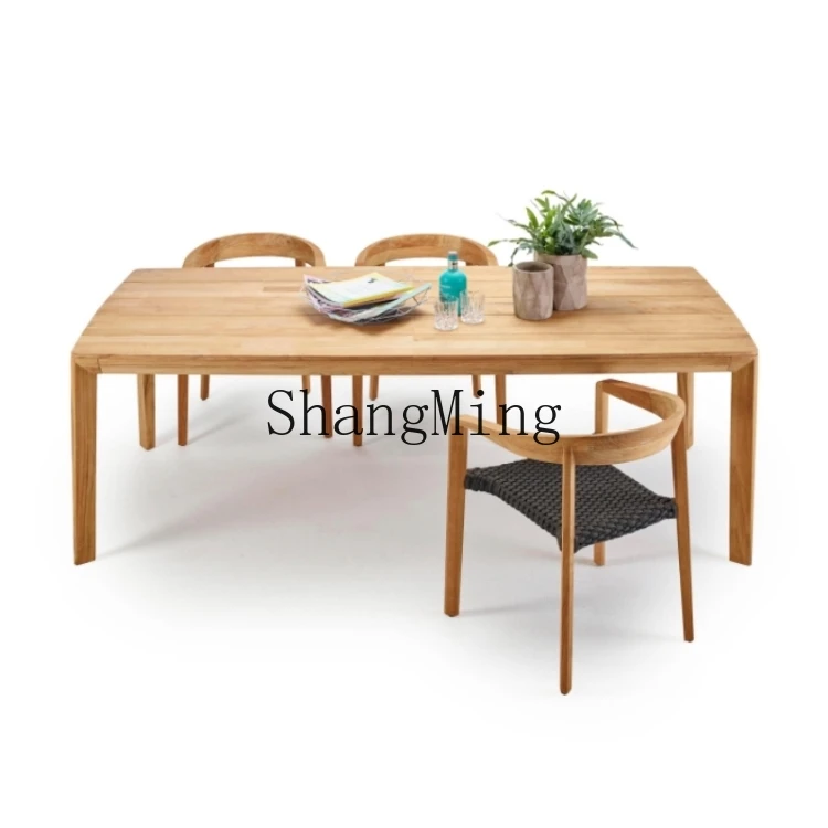 

ZYYOutdoor Leisure Solid Wood Table and Chairs Teak Furniture Villa Courtyard Open-air Balcony Simple Woven Waterproof Sunproof
