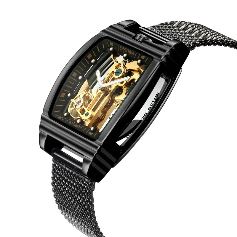 SHENHUA-Montre Creuse en Acier Inoxydable pour Homme, Transparent, existent, Mécanique, Horloge Masculine, dehors