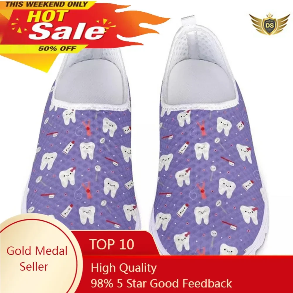 Cute Cartoon Tooth Print Flats scarpe da donna Mesh Slip On Casual Sneakers donna comodi mocassini dentali per donna