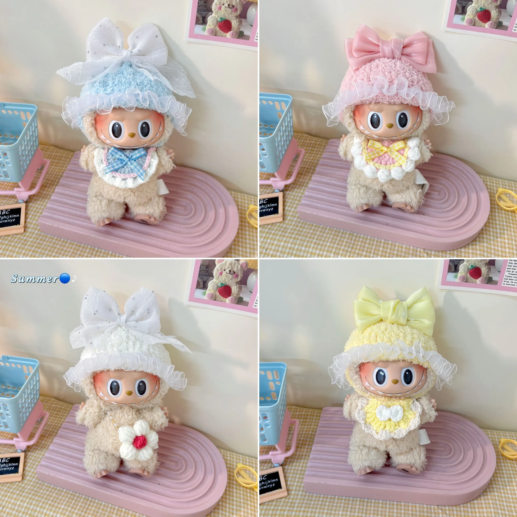 

Labubu Crochet Bow Outfit Set Pastel Hat & Bib Collection For 1st-3rd Gen 15/17cm Dolls