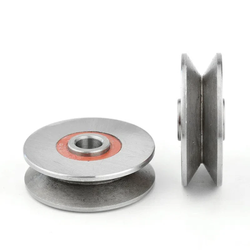 1Pc 8x40x12mm V-groove bearing pulley with groove wire rope guide wheel groove hanging wheel rolling belt bracket