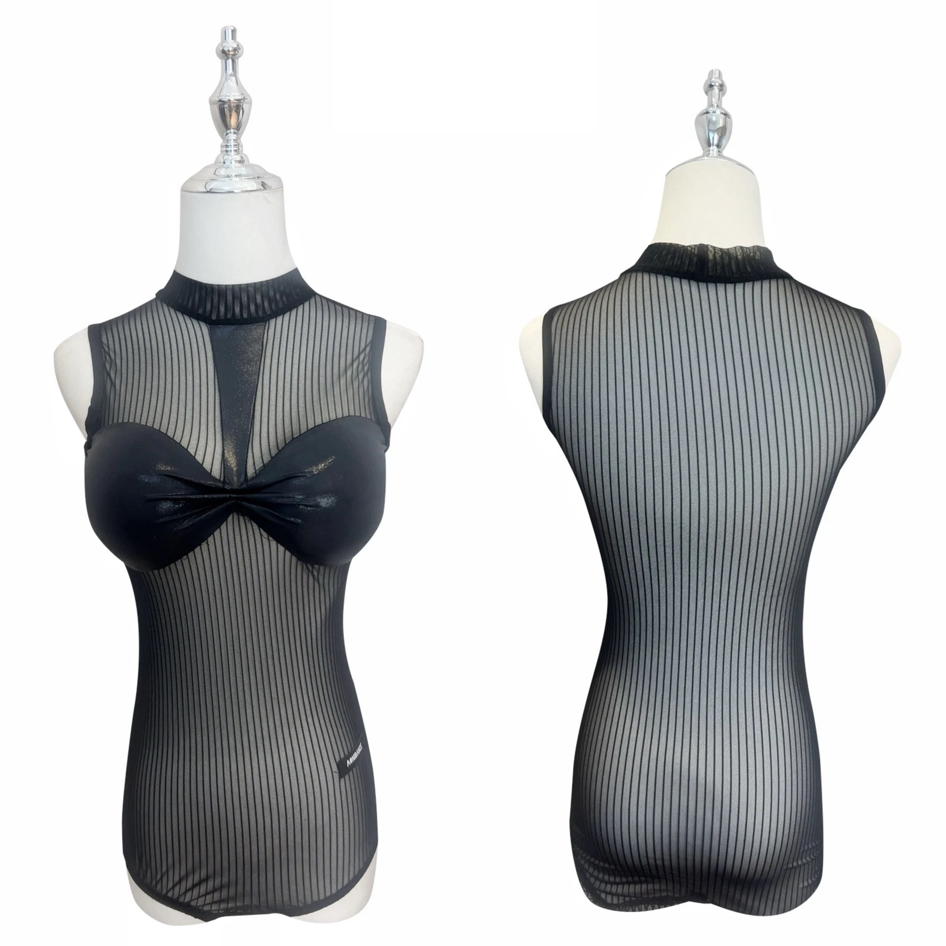 2025 maille Perspective sans manches body femmes danse latine haut pratique vêtements danse moderne femme Costumes porter DQL12326