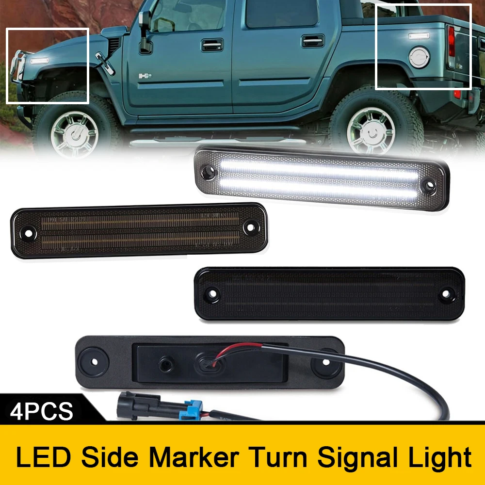 

4x Smoked Front Rear LED Side Marker Turn Signal Light for Hummer H2 2003-2009 Car Bumper Parking Indicator Lamp OEM#25952319