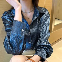 Korean Chic Bright Solid Color Single-breasted Blouse Female Casual Long Sleeve Polo-Neck All-match Shirt Women's Clothing New