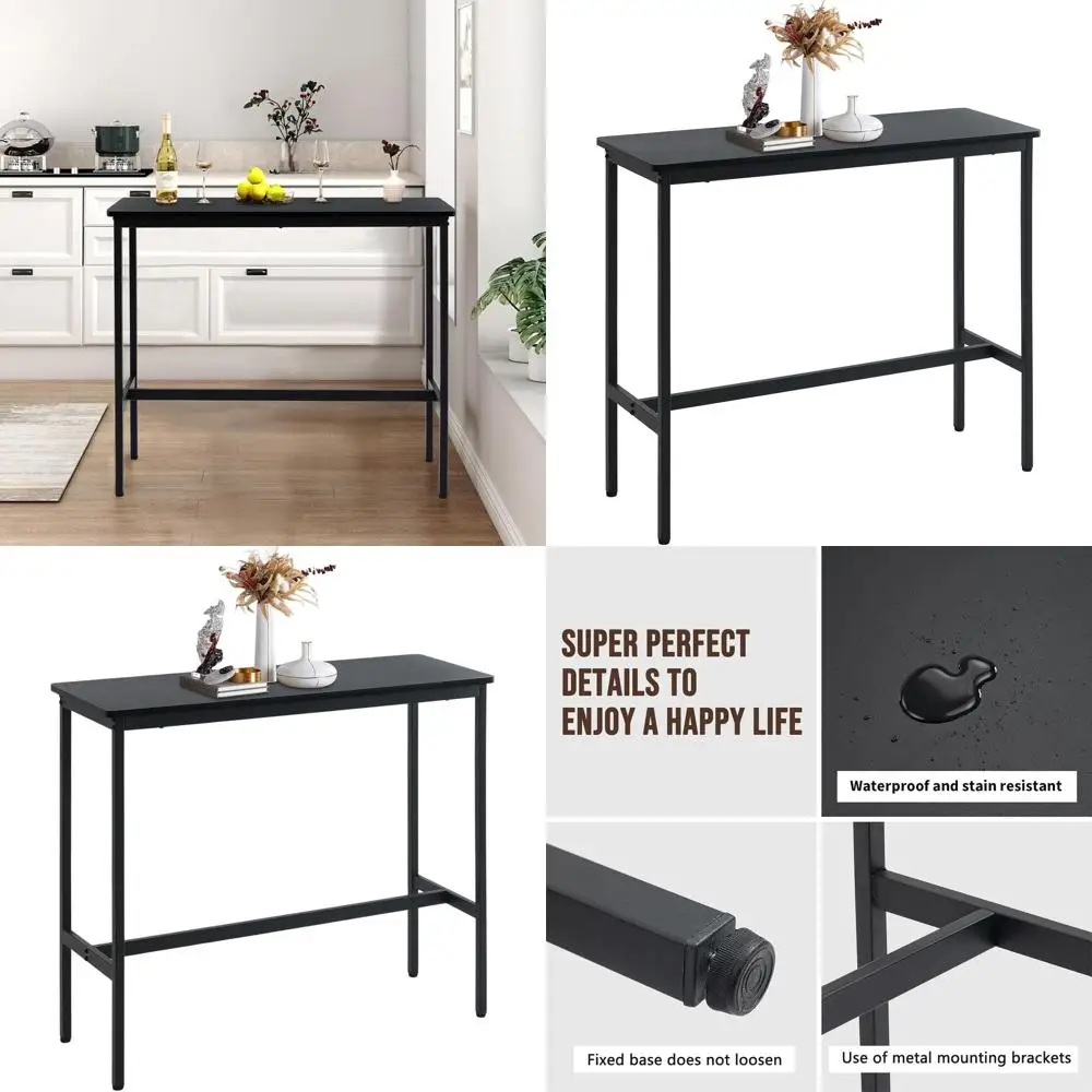 

Adjustable Height Black Metal Leg Bar Table for Kitchen Counter Dining