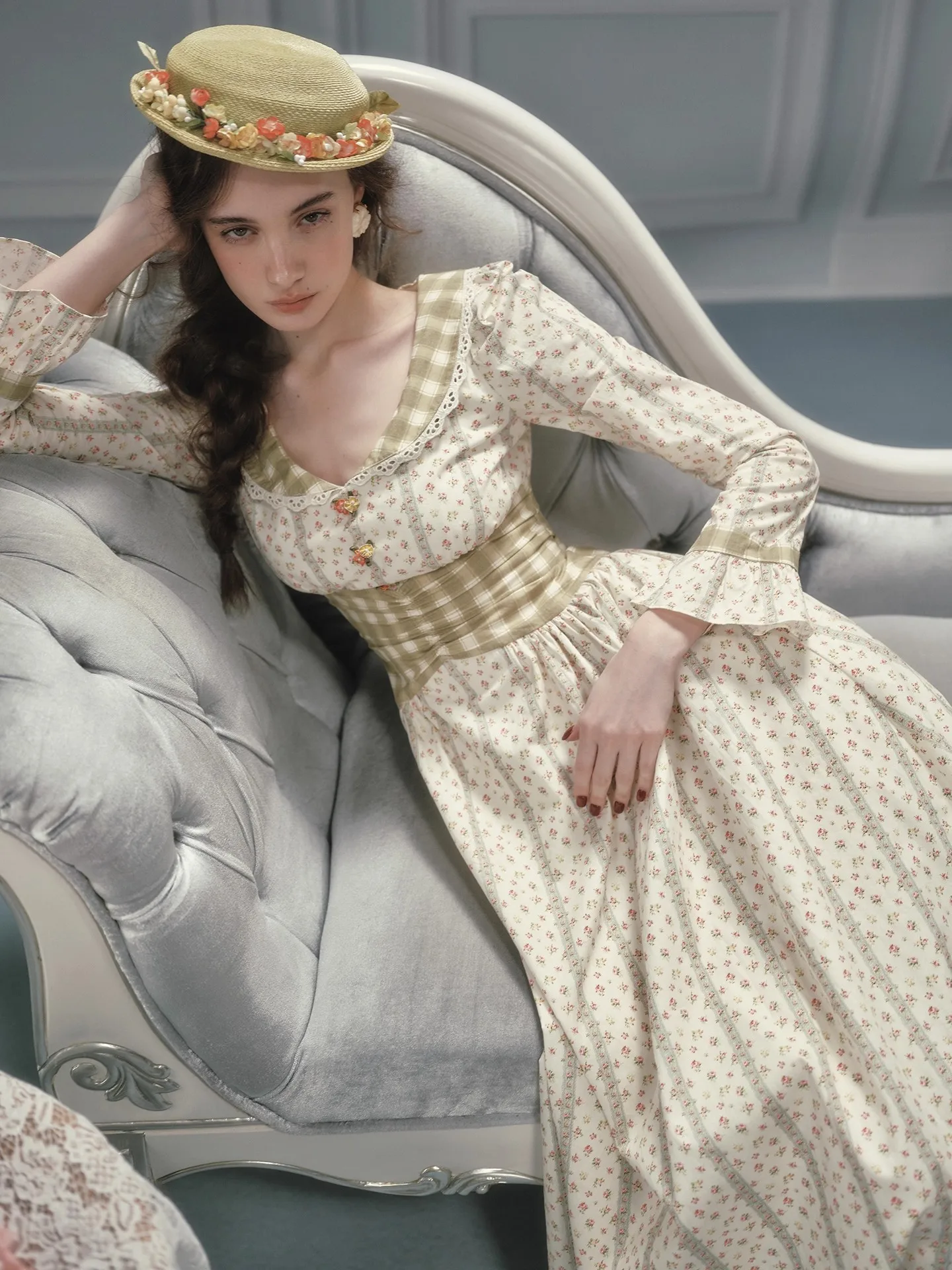 TIYIHAILEY ربيع الخريف النساء فستان كامل الأكمام طويلة ماكسي السيدات 100% القطن XS-XL خمر عالية الخصر المطبوعة منقوشة المرقعة