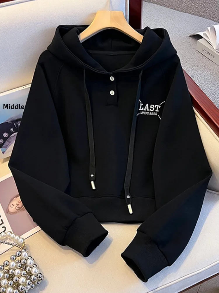 Felpa con cappuccio in puro cotone da donna vestibilità ampia ort Sle primavera autunno coreano pigro Sle abbigliamento auto-kept lungo Sve ricamato