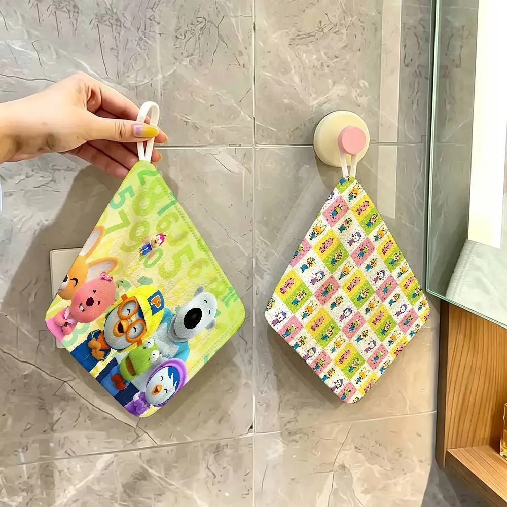 Anime P-pororo the Little Penguin Hanging Style Hand Wiping Towel, Polyester Cotton, Anti-fade for Indoor Kitchen Living Room