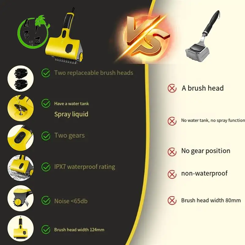 

A31Z-Wireless Electric Barbecue Grill Cleaning Brush, Household Kitchen Tile Cleaning Brush Replaceable Brush Heads