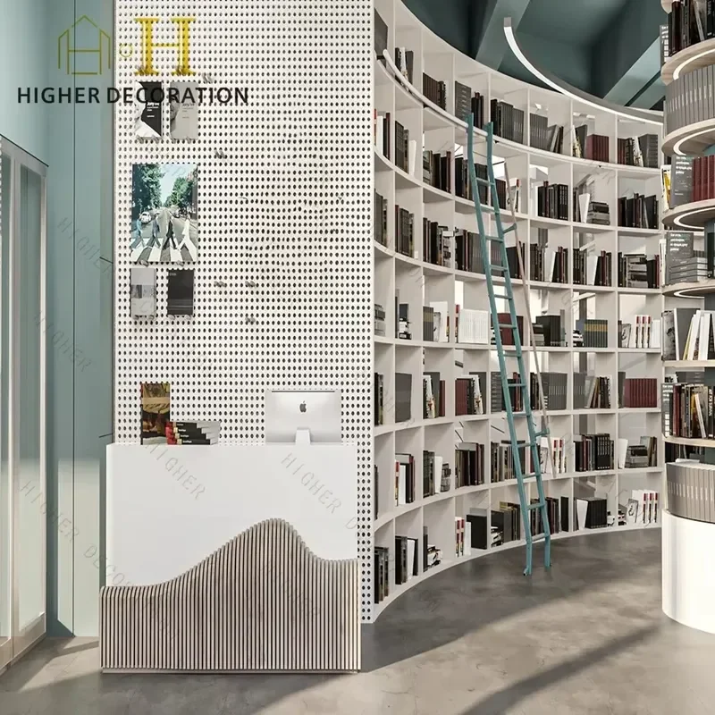 High Quality Library Bookshelf Bookcase Wooden Library Wall Bookshelf Bookcase Customize Study Table with Bookshelf 6