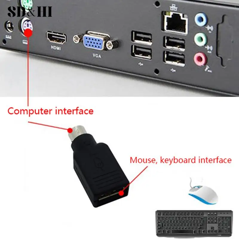 1PC  USB Female To PS2 PS/2 Male Converter Adapter Keyboard Mouse Mice Converter Male Adapter Computer Converter In Stock