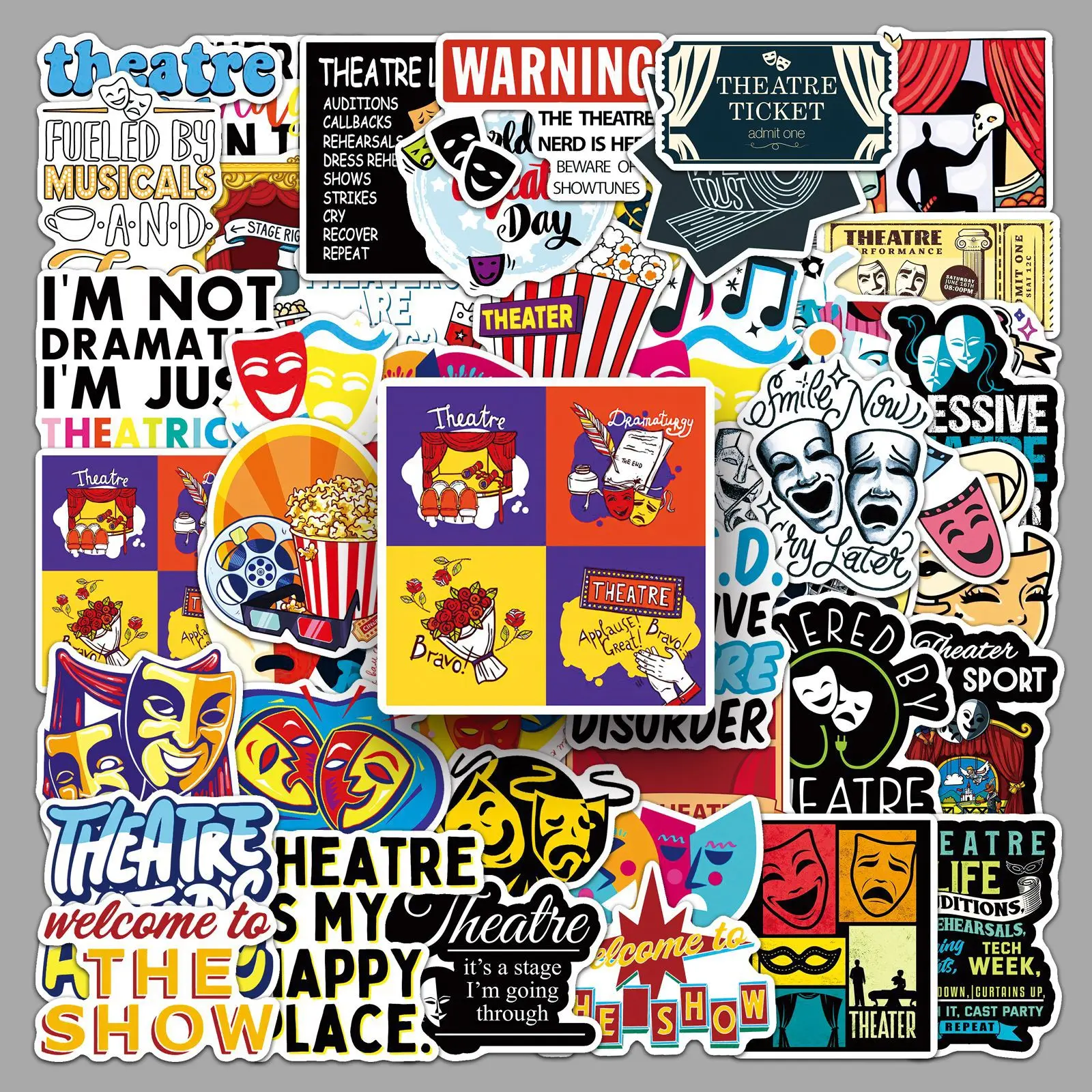 

10/50PCS Cartoon Drama Graffiti Stickers Circus Theater Stickers Waterproof Decorative Mobile Phone Case Suitcase Water Bott
