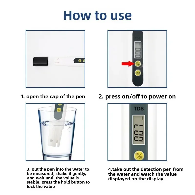 TDS Water Quality Test Pen LCD Digital Display Water Quality Analyzer 0-9990ppm for Home Tap Water Quality Test