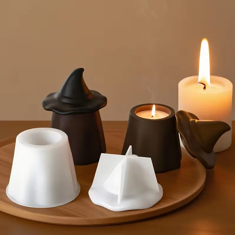Wizard Hat-Shaped Candle Jar Silicone Mold—Suitable for DIY plaster projects (ideal for making Halloween storage containers).