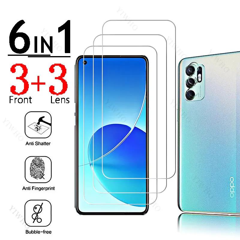 

6in1 Full Cover Glass for Oppo Reno6 5G Z Fingerprint Unlock for Oppo Reno 6 Lite Screen Protectors Protective Steel Camera Lens