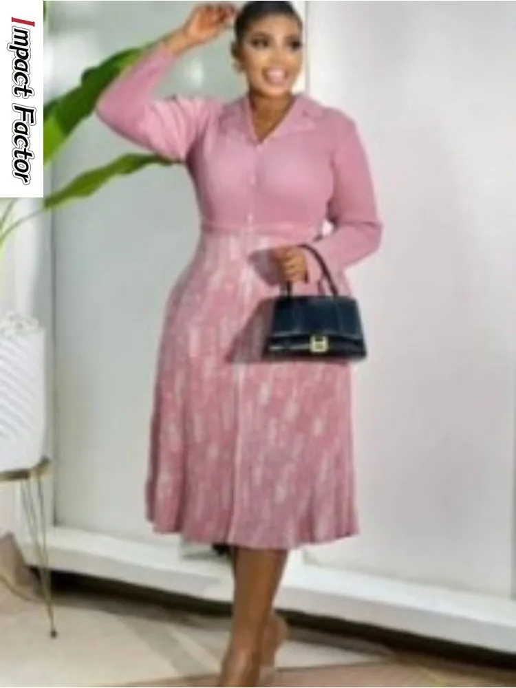 

2025 Miyake Pleated New Suit Collar Contrasting Color Printing Loose Dress Manufacturers Wholesale Loose Women's Long Dress