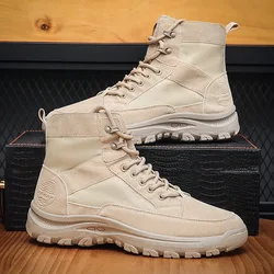 Outdoor Men's Ankle Boots New Canvas Boots Lace-up Fashion Casual Boots Men Cow Suede High-top Tooling Winter Hiking Shoes 2024