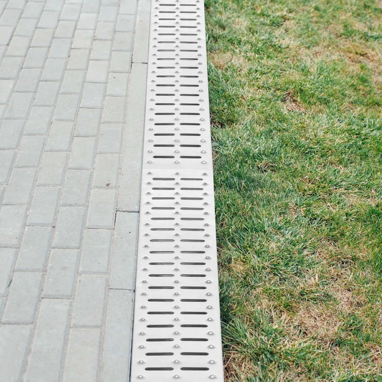 트렌치 배수 시스템, 금속 그레이팅이 있는 채널 배수구, 5.9x5.1인치 HDPE 배수 트렌치, 검정색 플라스틱 차고 바닥 배수구, 3x39