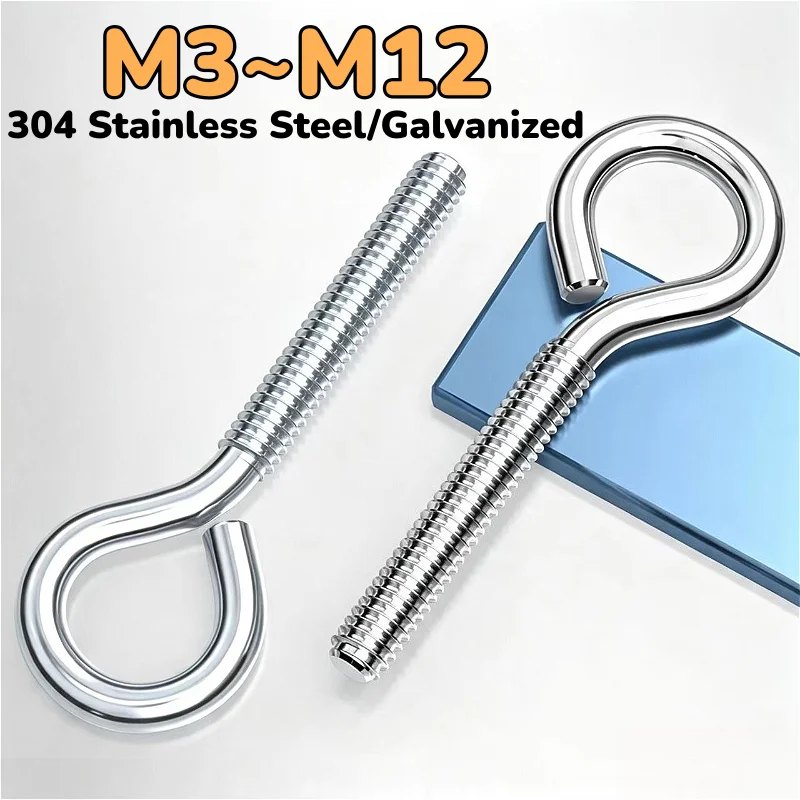 M3 M4 M5~M12 304 Stainless Steel/Galvanized Goat Eye Closing Machine Tooth Screw Closed Goat Eye Hook Sheep Eye Bolt Ring Screw