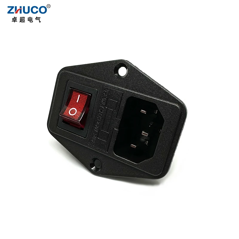 

1PC LZ-14-F5 IEC320 C14 Panel Mounted Plug AC Electrical Inlet Module Power Socket 10A 5x20mm Fuse Red 250V LED Rocker Switch