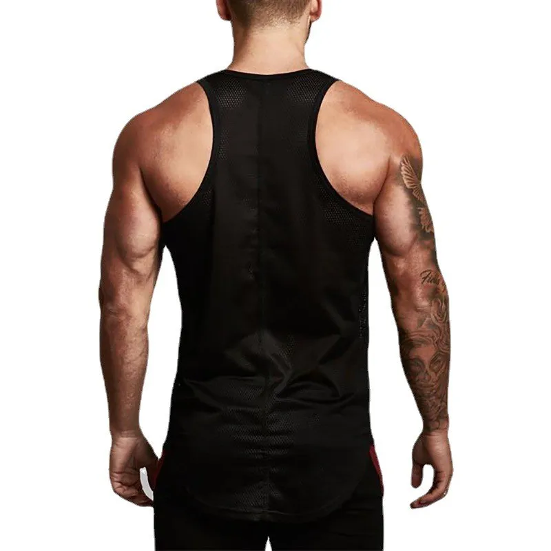 Fashion Black Bat Print Men Bodybuilding Muscle Sleeveless Casual Shirt Mesh Breathable Quick Dry Gym Fitness Slim Fit Tank Tops