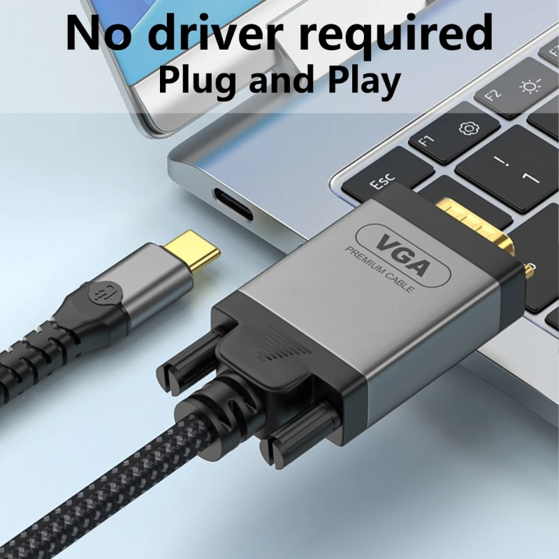 adaptador usb tipo c para vga, conversor macho para macho, saída vídeo 1080p com design conectores banhados a ouro