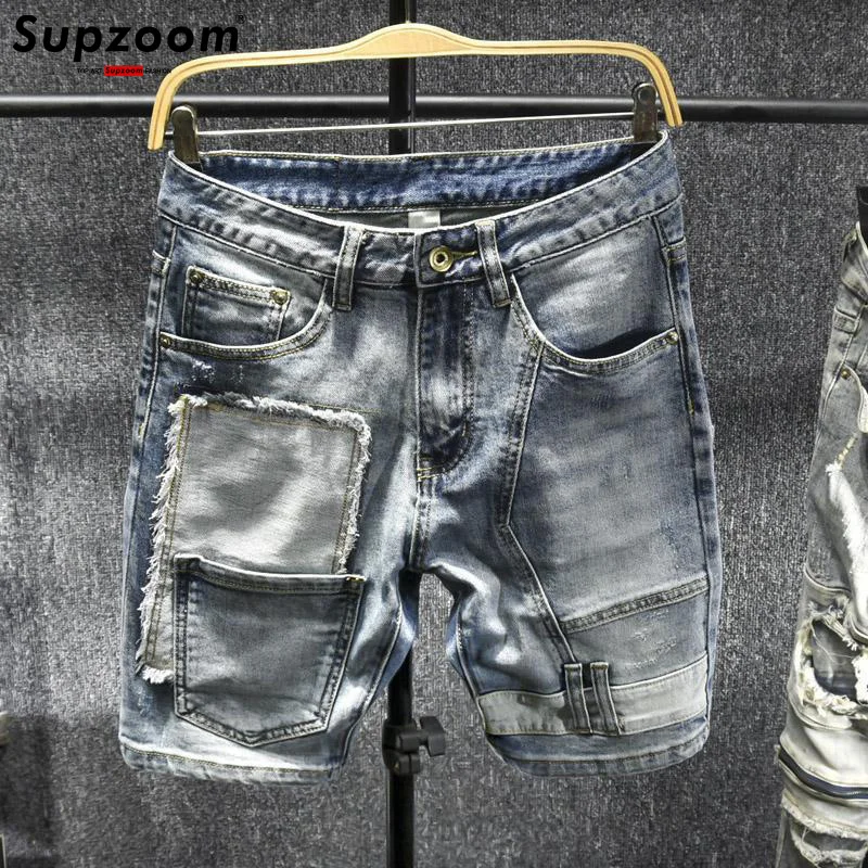 

Supzoom Новое поступление, Лидер продаж, модные летние повседневные лоскутные хлопковые джинсы на молнии с карманами, мужские джинсовые шорты с карманами